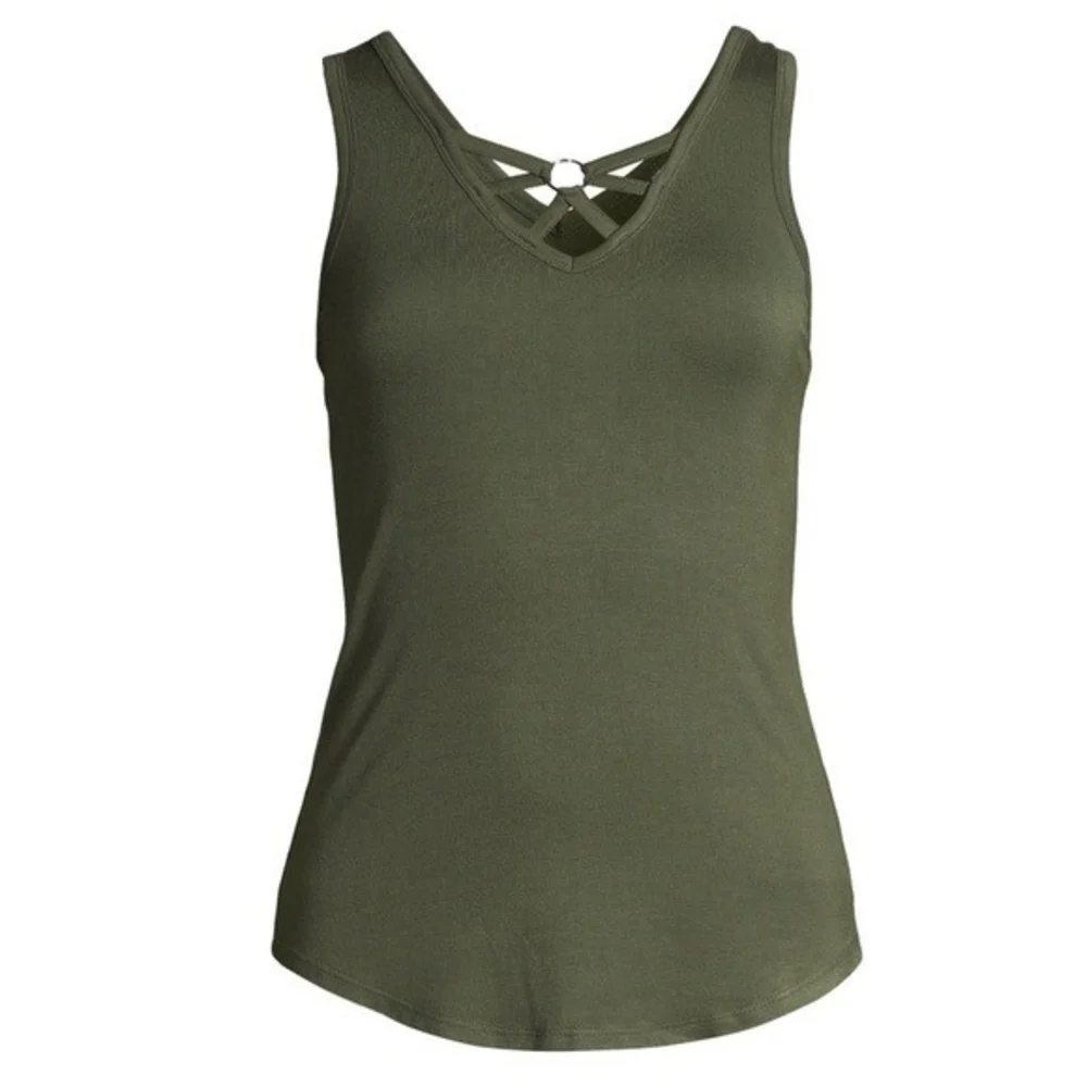 NO BOUNDARIES Womens Tank Top XXXL Green V Neck Ring Accent Rayon Stretch NWT - Picture 5 of 9
